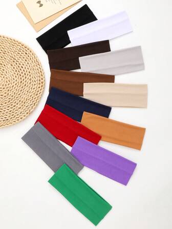 26pcs Solid Color + Leopard Print Unisex Elastic Headbands, Non-Slip Moisture-Wicking Soft Fabric Headbands Suitable For Yoga, Running, Fitness And Other Sports, Solid Color Casual Street Style, Elegant