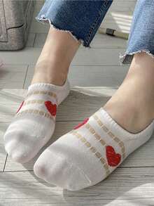 4 Pairs Of Spring Heart-Shaped Solid Invisible Socks, Valentine's Day