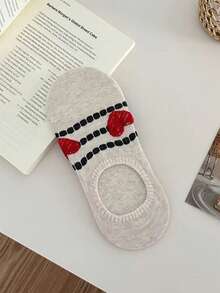 4 Pairs Of Spring Heart-Shaped Solid Invisible Socks, Valentine's Day