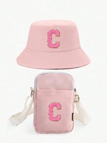 2pcs/Set Kids 26 Letter Bucket Hat & Bag Set, Suitable For Boys And Girls Daily Outing Fashion Matching, Perfect Gift, Spring & Summer - Pink - View 77