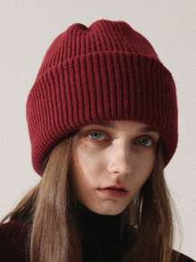 1 件双面针织帽，简约纯色宽松版型，男女皆宜的保暖护耳帽，秋冬款 - 1pcs - 查看 3