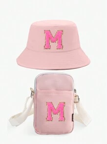 2pcs/Set Kids 26 Letter Bucket Hat & Bag Set, Suitable For Boys And Girls Daily Outing Fashion Matching, Perfect Gift, Spring & Summer - Pink - View 39