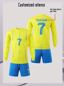 [Zamówienie niestandardowe] 2-częściowy sportowy strój sportowy z długim rękawem, szybkoschnący dres, nr 7, odpowiedni do piłki nożnej, sportu, codziennego noszenia, możliwość personalizacji nazwy, wielofunkcyjny, ozdobny, list, stylowy, nowoczesny, kolorowy, słodki, uroczy, swobodny, niestandardowy, spersonalizowany, wyjątkowy, dostosowany, idealny prezent dla niego, idealny prezent dla niej, syna, córki