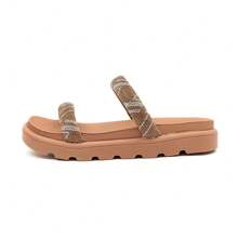 Vizzano Women's Papete Sandal With Straps, Shiny Rhinestones, Soft Tractor Platform - Beis - Ver 2