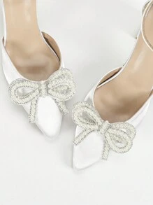 Zapatos de tacón alto de mujer con puntera blanca en punta, lazo de perlas, tacón ancho, casuales, de moda, cómodos, para fiestas, elegantes, minimalistas y de