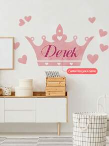 1pc Customized Crown Wall Decal With Your Name, Available In Purple, Pink, Orange, Suitable For Kids Bedroom, Girls Room Decoration, Easy To Apply Peel And Stick Mural Gifts Birthday Graduation