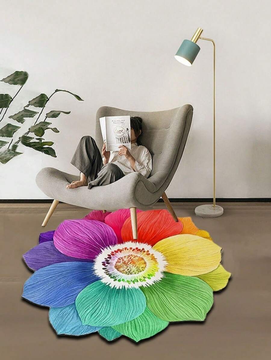 1pc Small Floral Flower-Shaped Carpet - Non-Slip, Dirt-Resistant, Machine Washable Carpet, Perfect For Living Room, Bedroom, Home Decor [Lotus Represents Purity And Love]