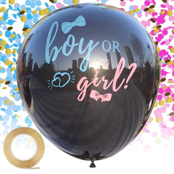 1set Thickened Gender Reveal Balloon - 1pc Gender Reveal Confetti Balloon With Pink And Blue Confetti – 36 Inch Black Gender Reveal Balloons Perfect For Taking Photos And Videos