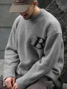 Jersey de punto holgado y suelto con texto en inglés para pareja, diseño minimalista, abrigado para otoño/invierno, unisex