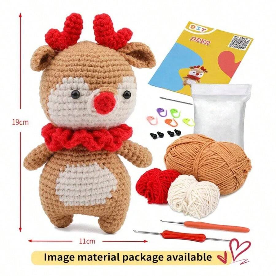 Crochet Animal Kit For Beginners With Video Tutorial Cotton Knitting Yarn Thread Needles Hook Knit Tool Set DIY Craft - 酒紅色 - 查看 1