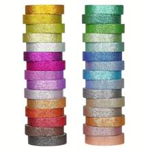 Set di 15 pezzi/30 pezzi di nastro washi decorativo lucido e colorato, nastri sottili da 10 mm per artigianato, confezioni regalo, scrapbooking, planner, bullet journal, decorazioni di precisione fai-da-te, studenti per il ritorno a scuola - Multicolore - Visualizzare 1