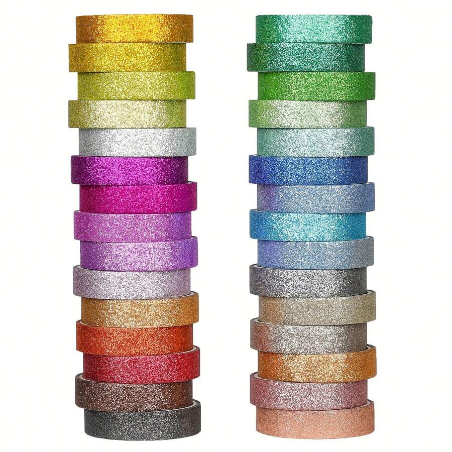 Set di 15 pezzi/30 pezzi di nastro washi decorativo lucido e colorato, nastri sottili da 10 mm per artigianato, confezioni regalo, scrapbooking, planner, bullet journal, decorazioni di precisione fai-da-te, studenti per il ritorno a scuola - Multicolore - Visualizzare 1