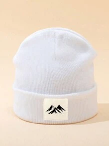 MAKEFGE 1pc Unisex Outdoor Casual Mountain Pattern Printed Fabric Label Autumn Winter Spring Warm Minimalist Fashion Soft Comfortable Beanie Knit Hat Suitable For Daily Wear - Mountain Pattern - View 5