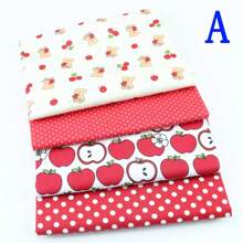 4 件/批卡通水果系列印花布草莓/苹果/樱桃水果图案 DIY 手工布头田园花卉/几何网格/圆点图案棉质斜纹布几何绗缝拼布组枕套布块缝纫剪贴簿布 Tecidos Calico