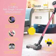 Cordless Anti-Tangle Vacuum Cleaner 2 Speed Control Rechargeable Battery 2-In-1 Crevice Tool Long Nozzle Pet Tool Wall Mount Kit 22.2V Pink - PoleVacuum - View 2