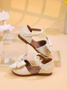 Summer New Girls Sandals Bowknot Toddler Middle Kids Close Toe Faux Pearl Princess Shoes Flats Infant Casual Baby Girl Sandals - Beige - View 3
