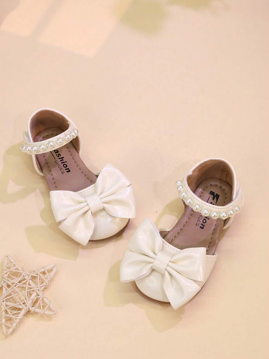 Summer New Girls Sandals Bowknot Toddler Middle Kids Close Toe Faux Pearl Princess Shoes Flats Infant Casual Baby Girl Sandals - Beige - View 1