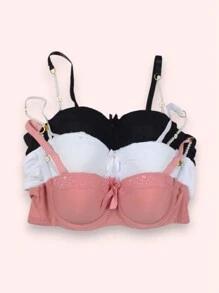 2-Piece A-Cup Bra Set, With Metal Flower Details On The Straps, Soft, Comfortable And Comfortable.