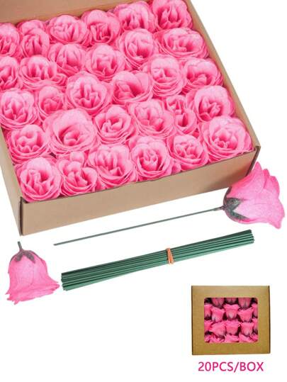MEHELANY 20支/5支装人造金粉玫瑰，含20支花茎，闪粉装饰，可用于DIY玫瑰，适用于工艺品制作、婚礼花束、家居装饰、节日、情人节、母亲节、春季装饰、生日礼物、房间装饰、花园及户外装饰。