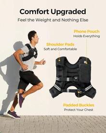 PACEARTH Weighted Vest, 6lb/12lb/16lb/20lb/25lb/30lb Weight Vest With Reflective Stripe, Body Weight Vests Adjustable For Men, Women Workout, Strength Training, Running, Walking, Jogging - màu đen - Xem 3