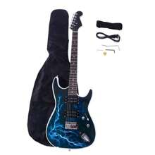 Guitarra eléctrica de tamaño completo de 39 pulgadas, estilo relámpago, para principiantes, con bolsa