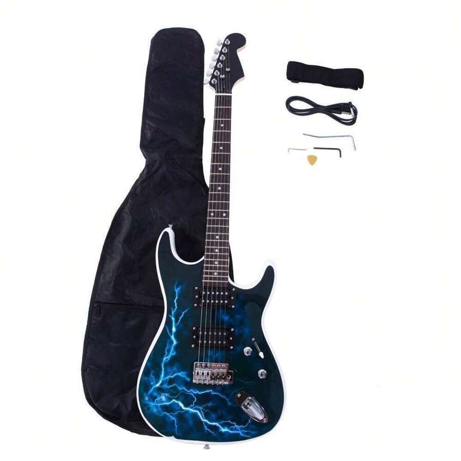 Guitarra eléctrica de tamaño completo de 39 pulgadas, estilo relámpago, para principiantes, con bolsa