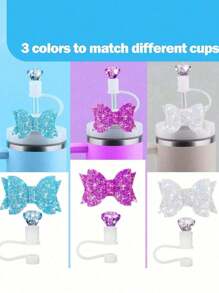 6 件/套可爱蝴蝶结和水钻可重复使用硅胶吸管盖、蝴蝶吸管盖，适合 20-40 盎司玻璃杯、饮料配件、派对餐桌装饰，是圣诞节、生日、母亲节的绝佳礼物