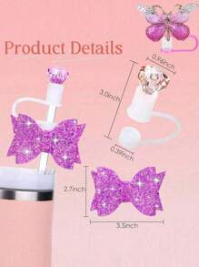 6 件/套可爱蝴蝶结和水钻可重复使用硅胶吸管盖、蝴蝶吸管盖，适合 20-40 盎司玻璃杯、饮料配件、派对餐桌装饰，是圣诞节、生日、母亲节的绝佳礼物