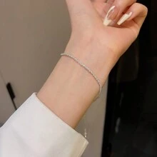 New 18K Titanium Steel Bracelet With Shiny Clavicle Chain Simple Ins Style - 銀色 - 查看 3