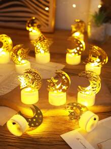 1/2/3pcs Creative Metal Star Moon Accessories Decoration Electronic Candle Light, Indoor Decorative Starry Moon Night Light,Indoor Birthday, Party, Festival, Wedding Decoration Candle Light Including Battery, Flameless Candle Lights - ánh sáng ấm áp - Xem 3