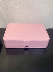 1pc Large Capacity Jewelry Box, Jewelry Storage Box, Minimalist Leather Jewelry Storage Box, Rectangular Portable Jewelry Box, Multi-Function Earring Storage Box For Home Gifts For Women - Multicolor - View 3