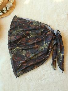 3-Piece Sexy Bikini Swimwear Set For Women, Includes Net Shawl Wrap Skirt, Strappy Back Top Swimwear With Padded Bust, Tie Side Bottom, Suitable For Summer Beach Vacation, Hot Spring