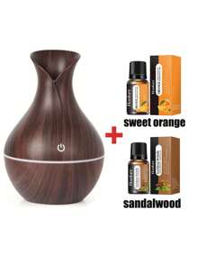 USB Humidifier Set (Includes 2 Bottles Of Essential Oils), Wooden Grain Creative Humidifier, Essential Oils Add Fragrance, Valentine's Day Gift