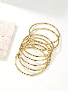 7pcs Set Gold-Plated Smooth Bangle Bracelets, Suitable For Party, Daily Wear, Anniversary, Holidays Gift For Women - Gold - View 2