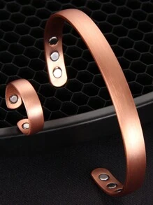 1 Pc/1set Copper Bracelet For Men And Women, 99.9% Pure Copper Magnetic Bangle With 6pcs 3500 Gauss Magnets, Adjustable Jewelry Gift - Bronze - View 5