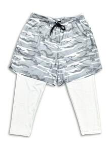 男式迷彩印花透气运动 3/4 短裤 - 白色 - 查看 3