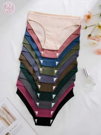 10 条装 女士舒适中腰纯色简约休闲日常三角裤