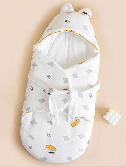1 件装卡通图案新生儿防惊吓睡袋、医院用襁褓毯