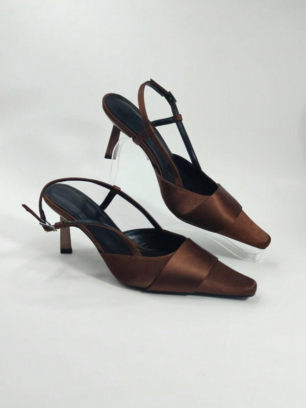 Nicho Francês Minimalista High-End Sense Prata, Marrom, Preto, Sandálias de Salto Alto com Tiras e Biqueira Fechada, Salto Alto Elegante para Primavera e Verão, Novidades