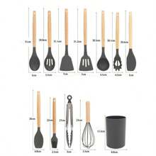 12pcs/Set Wooden Handle Silicone Kitchenware Set, Non-Stick Cooking Utensils Spatulas And Spoons, Heat-Resistant Silicone
