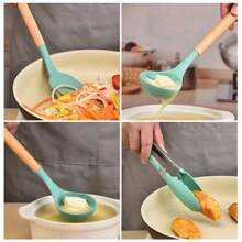 12pcs/Set Wooden Handle Silicone Kitchenware Set, Non-Stick Cooking Utensils Spatulas And Spoons, Heat-Resistant Silicone