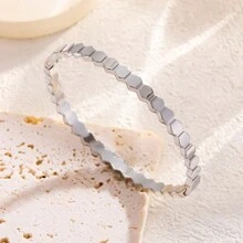 Non-Fading Geometric Hexagonal Design Bracelet 18K Plated Stainless Steel - 銀色 - 查看 3