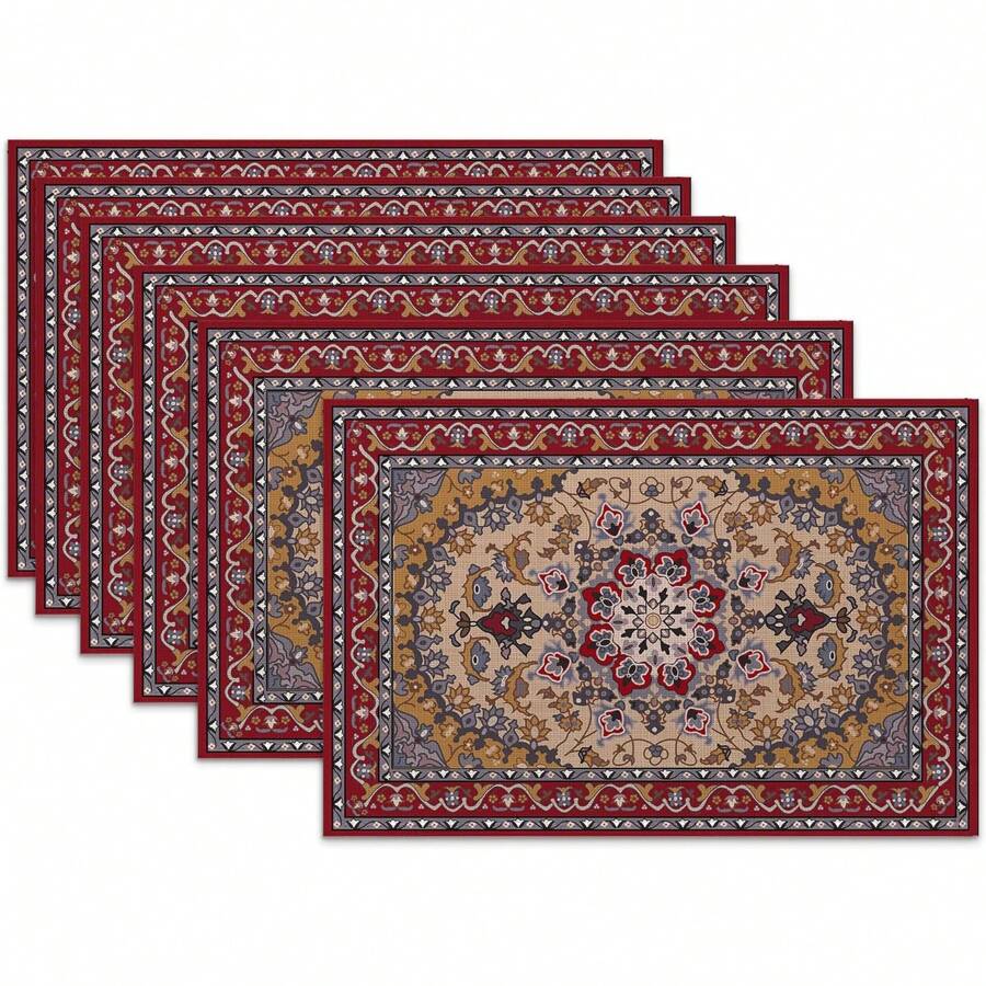 6 قطع من الكتان البوهيمي القديم القابل للغسيل والمقاوم للحرارة حصائر طاولة ديكور المنزل وحفلات المطبخ والمائدة