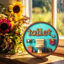 1pc Vintage Toilet Theme Round Iron Sign - 2D Printed Metal Wall Art For Home, Living Room, Office, Party Decor - Weather Resistant Personalized Bar & Kitchen Coffee Sign - Ideal Gift, 8x8 Inch Room Decors Garden Decor Wedding Decor Home Decors