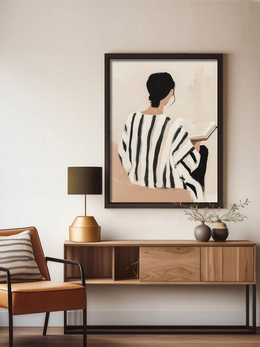 单幅帆布艺术画,女子手持卷轴,现代墙面装饰,无框油画,家居及办公装饰,适用于客厅、卧室、餐厅、车库、咖啡厅、酒吧、露台、浴室,艺术礼品 - 彩色 - 查看 1