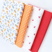 4 件/批卡通水果系列印花布草莓/苹果/樱桃水果图案 DIY 手工布头田园花卉/几何网格/圆点图案棉质斜纹布几何绗缝拼布组枕套布块缝纫剪贴簿布 Tecidos Calico