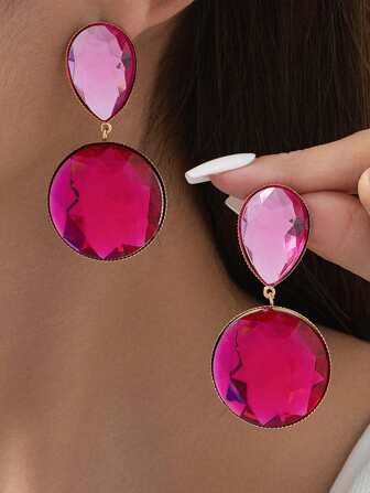 1 par de pendientes con forma de lágrima rosa con cristales, joya de moda como regalo para mujeres, Día de San Valentín, Mamá, Madre, Día de la Madre, Regalo