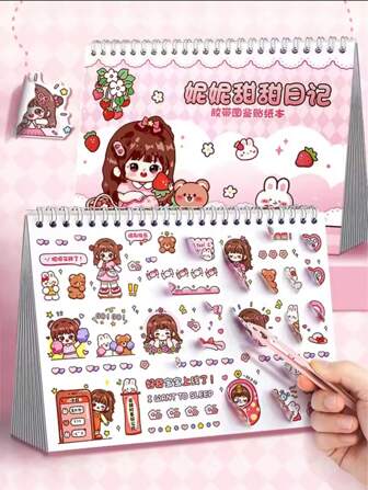 1pc Pink Cartoon Little Girl Stickers Cute And Soft Cute Girl DIY Stationery Decorative Notebook Graffiti Stickers