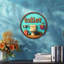 1pc Vintage Toilet Theme Round Iron Sign - 2D Printed Metal Wall Art For Home, Living Room, Office, Party Decor - Weather Resistant Personalized Bar & Kitchen Coffee Sign - Ideal Gift, 8x8 Inch Room Decors Garden Decor Wedding Decor Home Decors