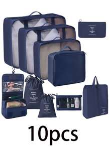 10 件/套旅行收纳袋，防水衣服收纳袋，可折叠内衣鞋化妆品收纳袋，包括：服装袋、化妆刷袋、鞋袋、洗漱包、化妆包、手提包、电子产品收纳袋、内衣袋 - 黑色 - 查看 8